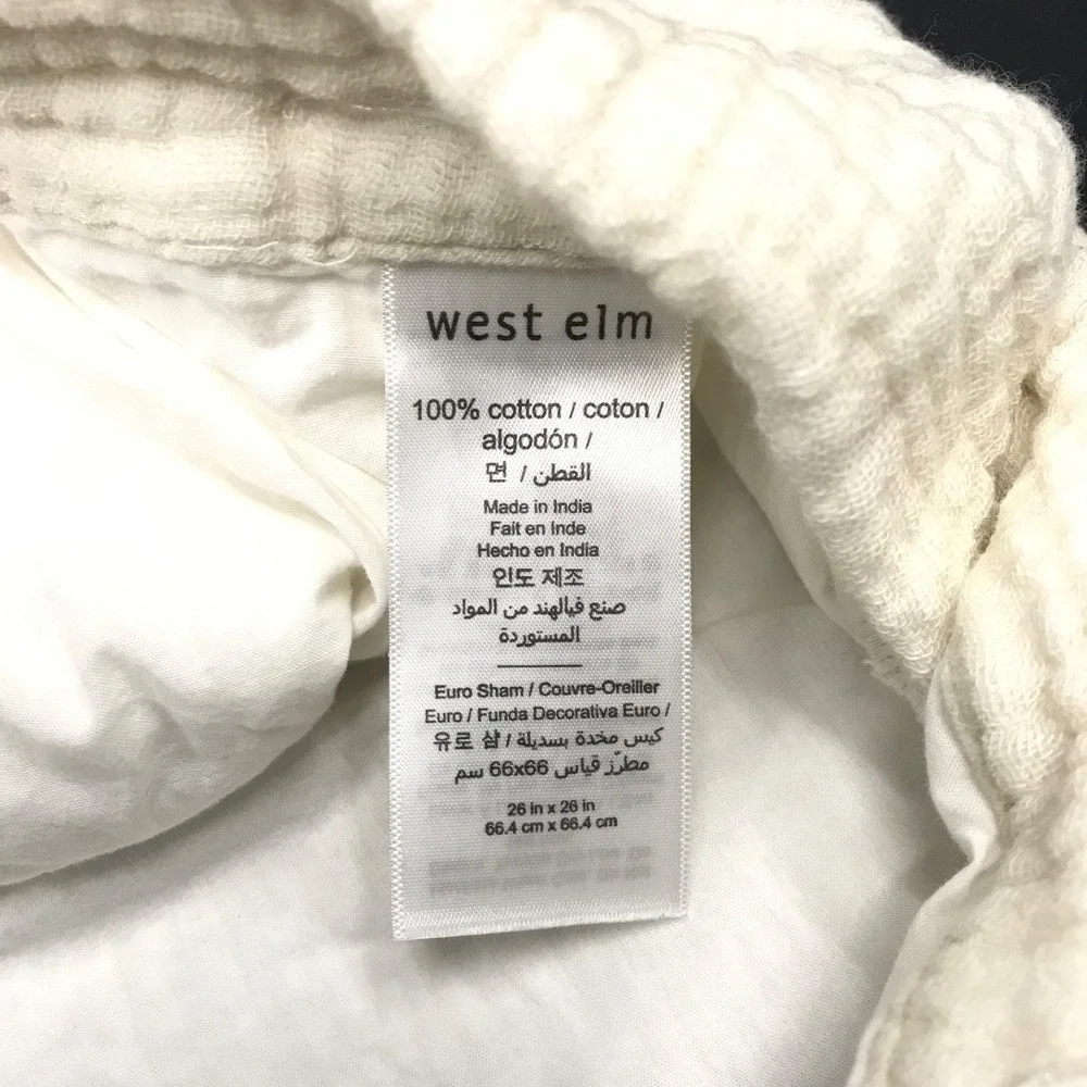 West Elm Gauze Pillow Case 100% Cotton Euro Sham Soft Cream Linens 26x26